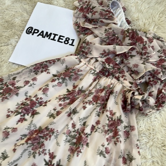 NO BRAND Women’s One Shoulder Ruffled Chiffon Maxi Floral Dress Size Small EUC - Picture 10 of 12
